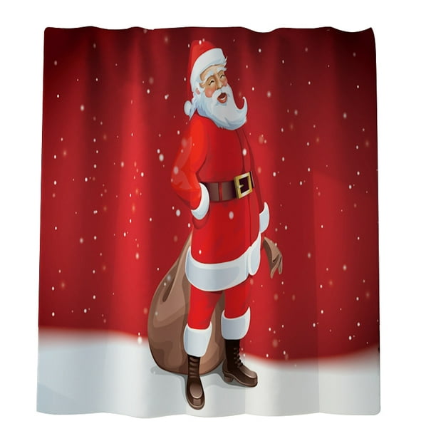 Christmas Santa Deer Gifts Store Sweater Shower Curtain Set Bathroom Decor 180cm